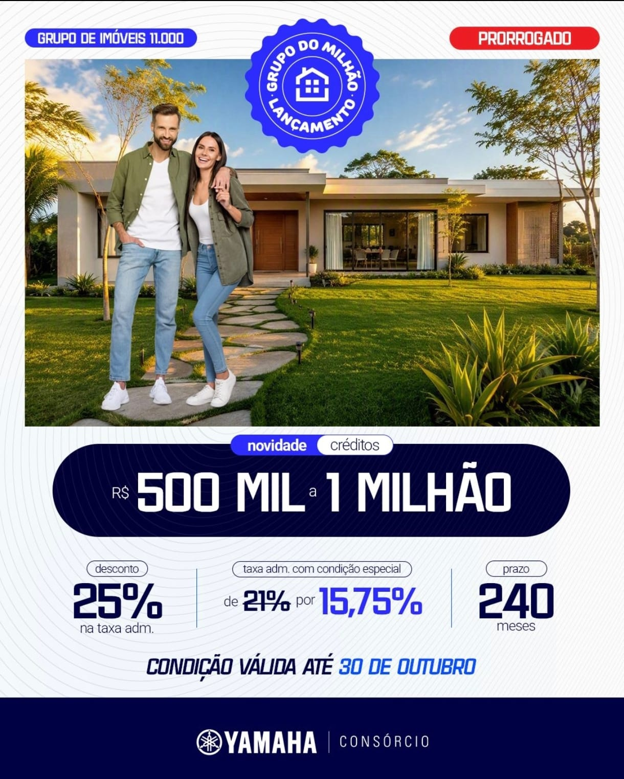 Promoção Grupo do Milhão Yamaha Consórcio: créditos de 500 mil a 1 milhão